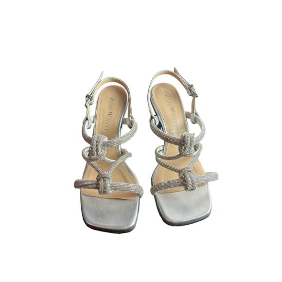 Ron White Shoes - Ron White Silver Rhinestone Knot Heels size 38 Made in Italy Strappy Sandals 8
